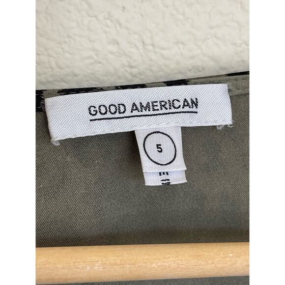 Good American Leopard Wrap Dress 5 XXL Military Green High Low Hem Puff Sleeve - Picture 5 of 12